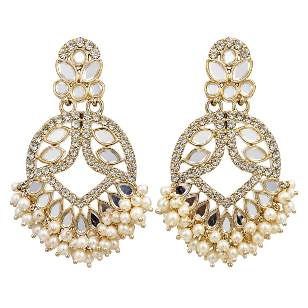 Kundan Pearl Chandbali Earrings for Women – Gold Tone Traditional Jewellery | REGLET J13