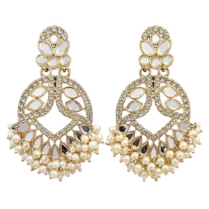 Kundan Pearl Chandbali Earrings for Women – Gold Tone Traditional Jewellery | REGLET J13