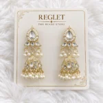 Kundan Pearl Jhumka Earrings for Women – Gold Tone Traditional Jewellery | REGLET J14 - Image 2
