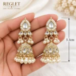Kundan Pearl Jhumka Earrings for Women – Gold Tone Traditional Jewellery | REGLET J14 - Image 3