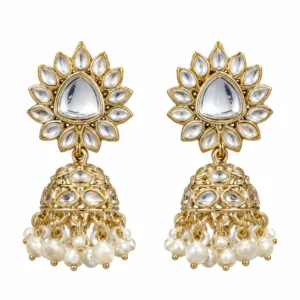 Kundan Pearl Jhumka Earrings for Women – Gold Tone Traditional Jewellery | REGLET J15