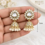 Kundan Pearl Jhumka Earrings for Women – Gold Tone Traditional Jewellery | REGLET J15 - Image 3