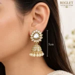 Kundan Pearl Jhumka Earrings for Women – Gold Tone Traditional Jewellery | REGLET J15 - Image 5