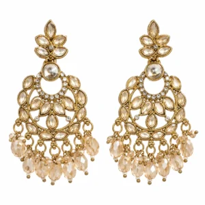 Kundan Chandbali Earrings for Women – Gold Tone Traditional Dangle Jewellery | REGLET J16