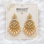 Kundan Chandbali Earrings for Women – Gold Tone Traditional Dangle Jewellery | REGLET J16 - Image 2