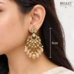 Kundan Chandbali Earrings for Women – Gold Tone Traditional Dangle Jewellery | REGLET J16 - Image 4