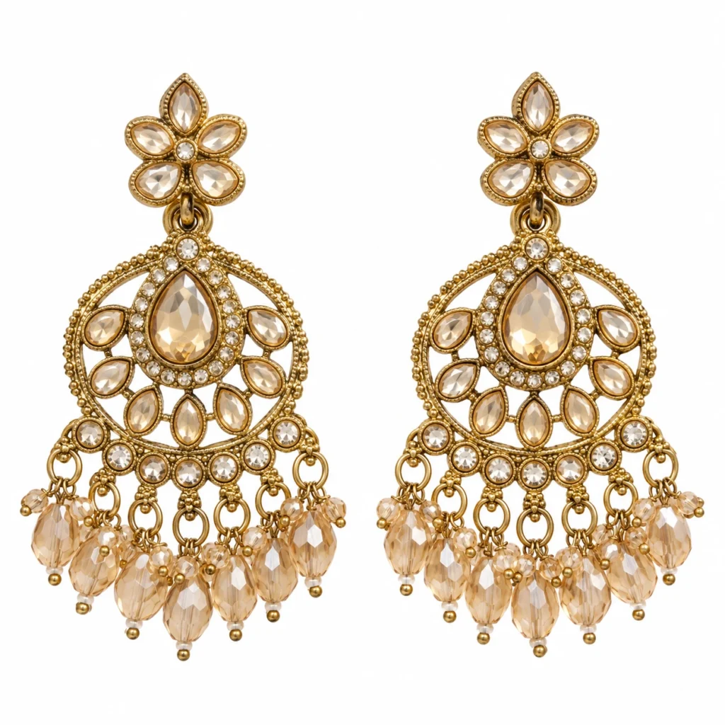 Kundan Chandbali Earrings for Women – Gold Tone Traditional Dangle Jewellery | REGLET J18