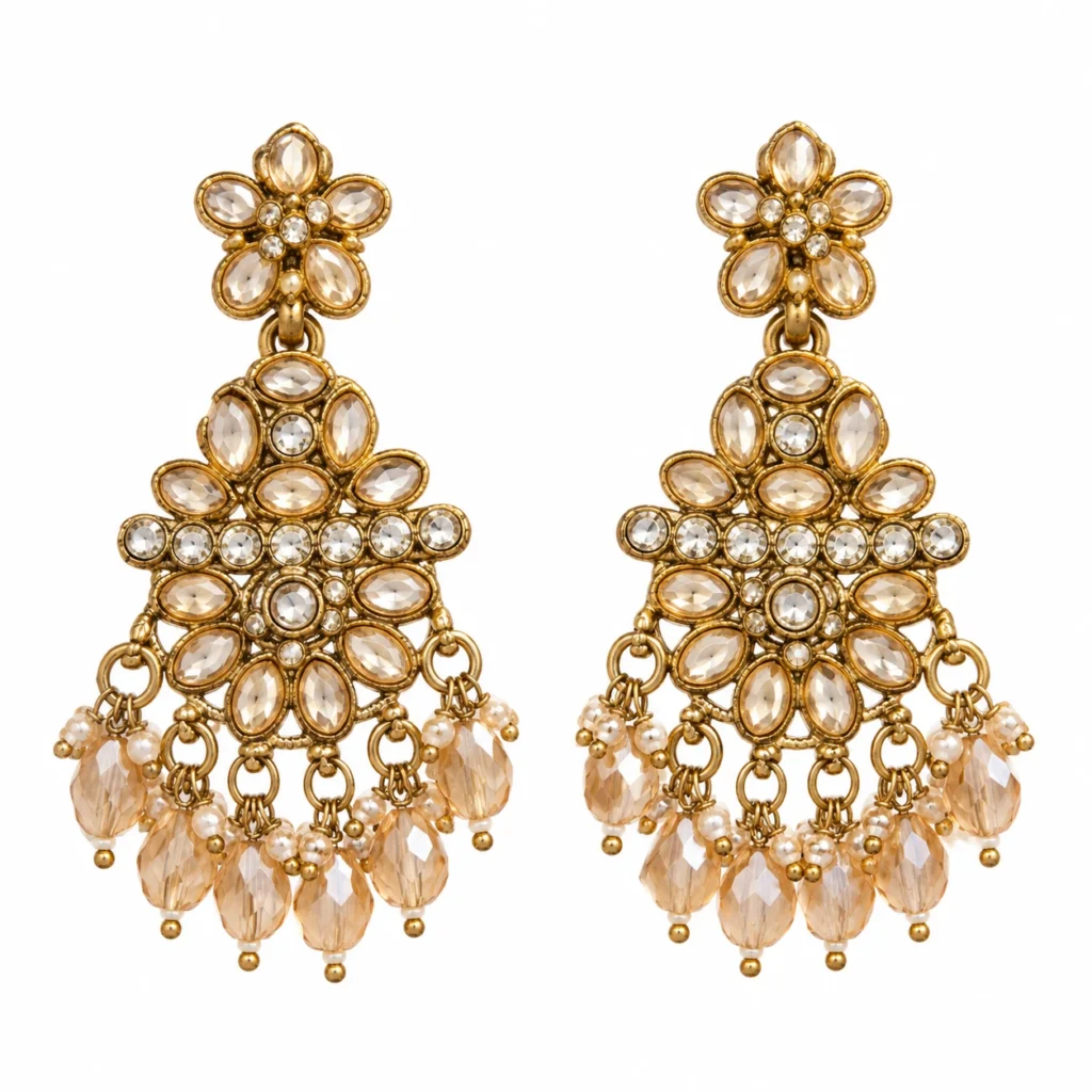 Kundan Chandbali Earrings for Women – Gold Tone Traditional Dangle Jewellery | REGLET J18
