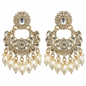 Kundan Pearl Chandbali Earrings for Women – Gold Tone Traditional Jewellery | REGLET J19