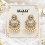 Kundan Pearl Chandbali Earrings for Women – Gold Tone Traditional Jewellery | REGLET J19 - Image 2