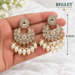 Kundan Pearl Chandbali Earrings for Women – Gold Tone Traditional Jewellery | REGLET J19 - Image 3