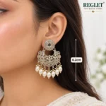 Kundan Pearl Chandbali Earrings for Women – Gold Tone Traditional Jewellery | REGLET J19 - Image 5