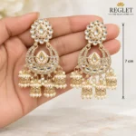 Kundan Jhumka Earrings with Pearls for Women | Gold Tone Traditional Jewellery - Image 6
