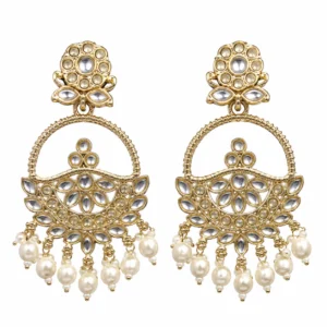Kundan Pearl Chandbali Earrings for Women – Gold Tone Traditional Jewellery