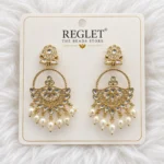 Kundan Pearl Chandbali Earrings for Women – Gold Tone Traditional Jewellery | REGLET J20 - Image 2