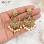 Kundan Pearl Chandbali Earrings for Women – Gold Tone Traditional Jewellery | REGLET J20 - Image 3