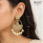 Kundan Pearl Chandbali Earrings for Women – Gold Tone Traditional Jewellery | REGLET J20 - Image 5