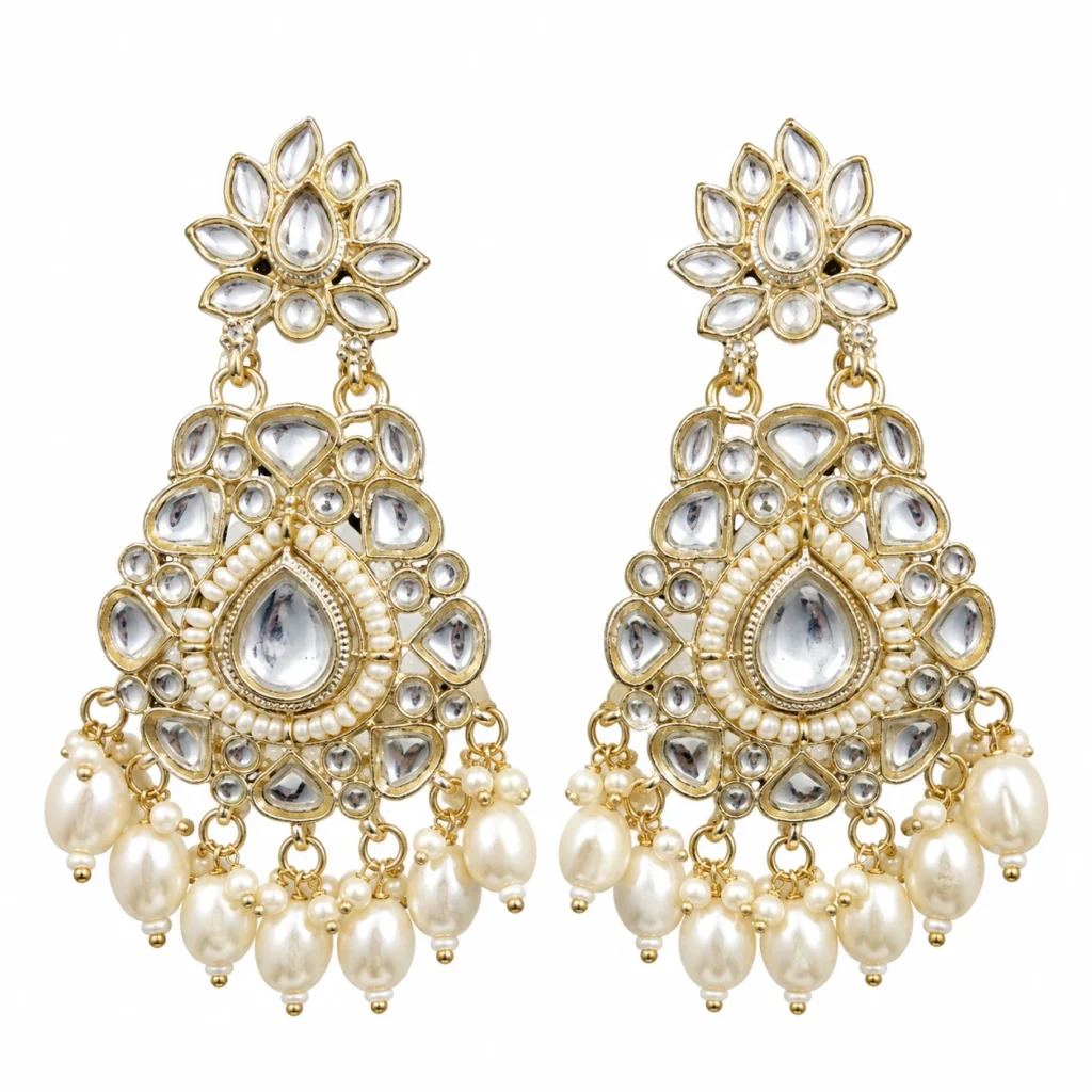 Kundan Pearl Chandbali Earrings for Women – Gold Tone Traditional Jewellery