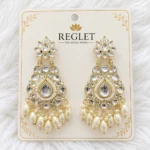 Kundan Pearl Chandbali Earrings for Women – Gold Tone Traditional Jewellery | REGLET J21 - Image 2