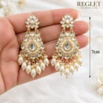 Kundan Pearl Chandbali Earrings for Women – Gold Tone Traditional Jewellery | REGLET J21 - Image 3