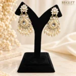 Kundan Pearl Chandbali Earrings for Women – Gold Tone Traditional Jewellery | REGLET J21 - Image 4