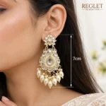 Kundan Pearl Chandbali Earrings for Women – Gold Tone Traditional Jewellery | REGLET J21 - Image 5