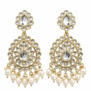 Kundan Pearl Chandbali Earrings for Women – Gold Tone Traditional Jewellery
