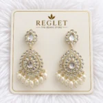 Kundan Pearl Chandbali Earrings for Women – Gold Tone Traditional Jewellery | REGLET J22 - Image 2