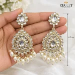 Kundan Pearl Chandbali Earrings for Women – Gold Tone Traditional Jewellery | REGLET J22 - Image 3