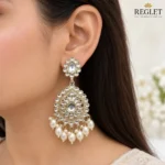 Kundan Pearl Chandbali Earrings for Women – Gold Tone Traditional Jewellery | REGLET J22 - Image 5