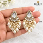 Kundan Pearl Chandbali Earrings for Women – Gold Tone Traditional Jewellery | REGLET J23 - Image 3