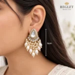 Kundan Pearl Chandbali Earrings for Women – Gold Tone Traditional Jewellery | REGLET J23 - Image 5