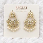 Kundan Pearl Chandbali Earrings for Women – Gold Tone Traditional Jewellery | REGLET J24 - Image 2