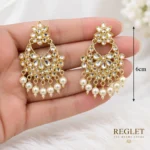 Kundan Pearl Chandbali Earrings for Women – Gold Tone Traditional Jewellery | REGLET J24 - Image 3