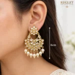 Kundan Pearl Chandbali Earrings for Women – Gold Tone Traditional Jewellery | REGLET J24 - Image 5