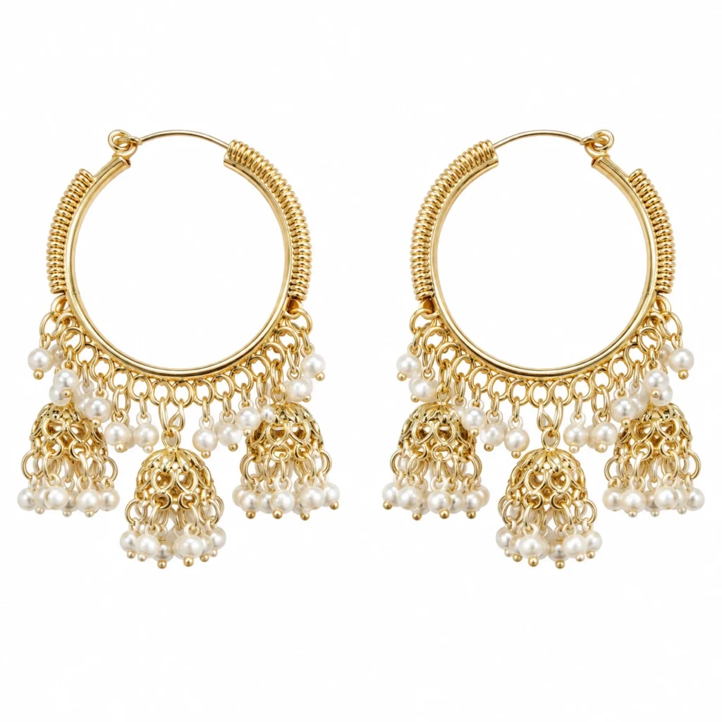 Kundan Chandbali Jhumka Earrings for Women – Gold Tone Pearl Traditional Jewellery