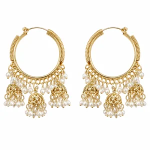Kundan Chandbali Jhumka Earrings for Women – Gold Tone Pearl Traditional Jewellery