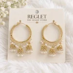 Kundan Chandbali Jhumka Earrings for Women – Gold Tone Pearl Traditional Jewellery | REGLET J25 - Image 2