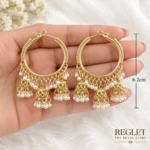 Kundan Chandbali Jhumka Earrings for Women – Gold Tone Pearl Traditional Jewellery | REGLET J25 - Image 3