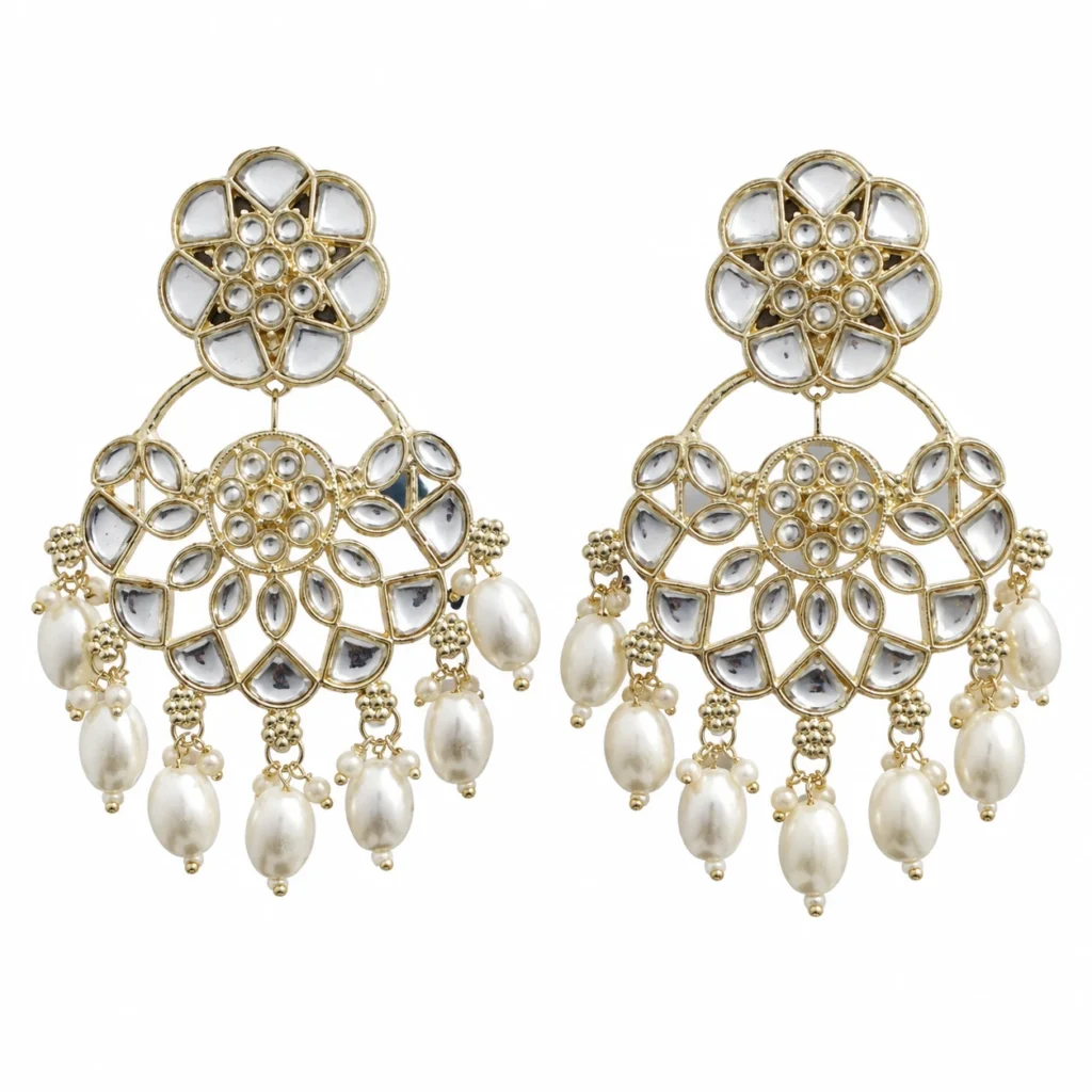 Kundan Pearl Chandbali Earrings for Women – Gold Tone Traditional Jewellery