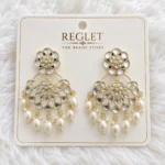 Kundan Pearl Chandbali Earrings for Women – Gold Tone Traditional Jewellery | REGLET J26 - Image 2