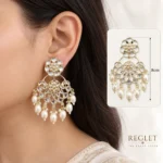 Kundan Pearl Chandbali Earrings for Women – Gold Tone Traditional Jewellery | REGLET J26 - Image 4