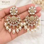 Kundan Pearl Chandbali Earrings for Women – Gold Tone Traditional Jewellery | REGLET J26 - Image 5