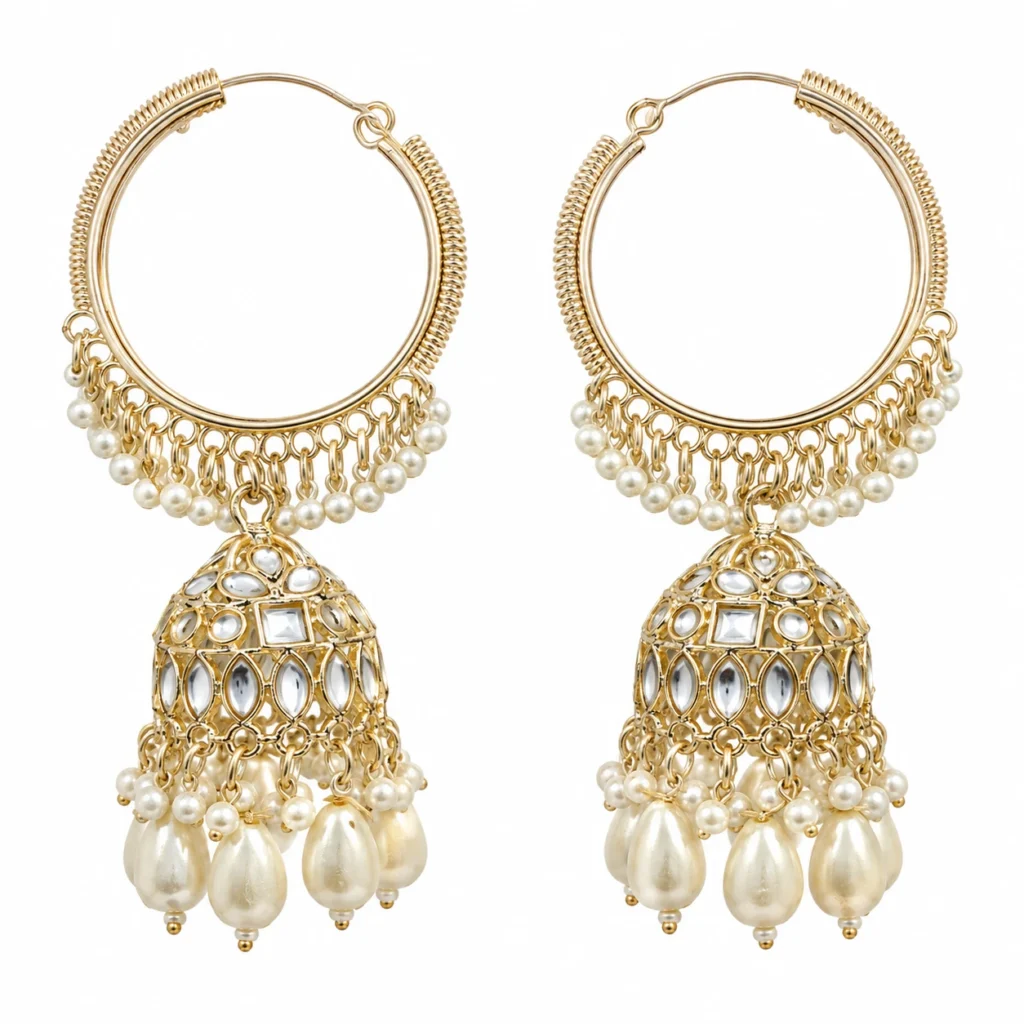 Kundan Pearl Chandbali Earrings for Women – Gold Tone Traditional Jewellery