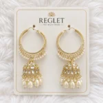 Kundan Pearl Chandbali Earrings for Women – Gold Tone Traditional Jewellery | REGLET J27 - Image 2