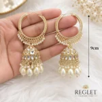 Kundan Pearl Chandbali Earrings for Women – Gold Tone Traditional Jewellery | REGLET J27 - Image 3