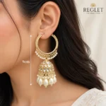 Kundan Pearl Chandbali Earrings for Women – Gold Tone Traditional Jewellery | REGLET J27 - Image 5
