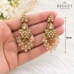 Kundan Chandbali Earrings for Women – Gold Tone Traditional Dangle Jewellery | REGLET J28 - Image 3