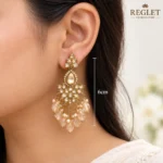 Kundan Chandbali Earrings for Women – Gold Tone Traditional Dangle Jewellery | REGLET J28 - Image 5