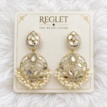 Kundan Pearl Chandbali Earrings for Women – Gold Tone Traditional Jewellery | REGLET J29 - Image 2